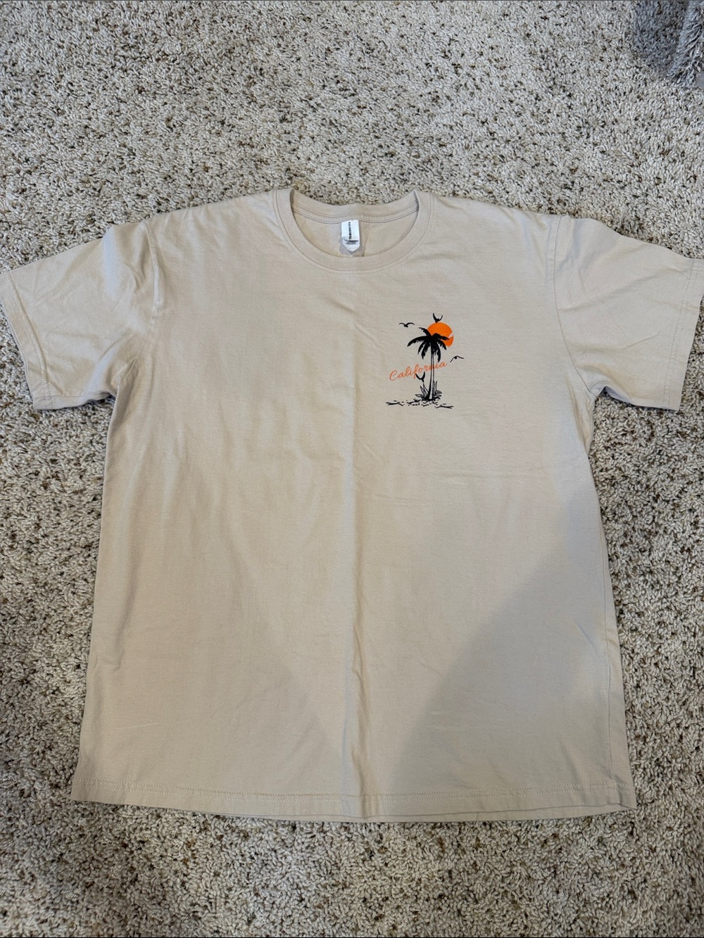 Caribbean Beige Short Sleeve Tee with Black Palm & Orange Sun